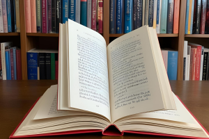 Bild Buch Lesung aufgeschlagenes rotes Buch